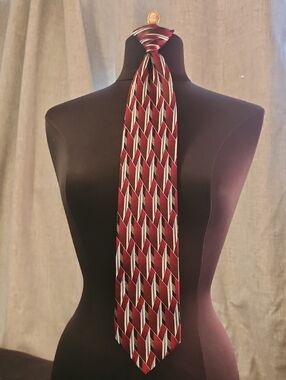 70s CLIP ON Men's Burgundy Geometric  Tie Stanford